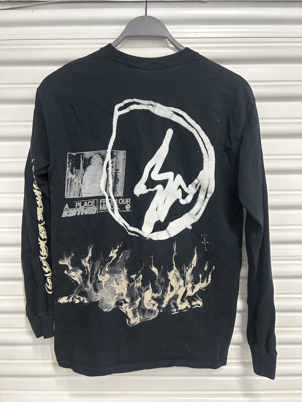 Black Graphic Long Sleeve Shirt with White Logo
